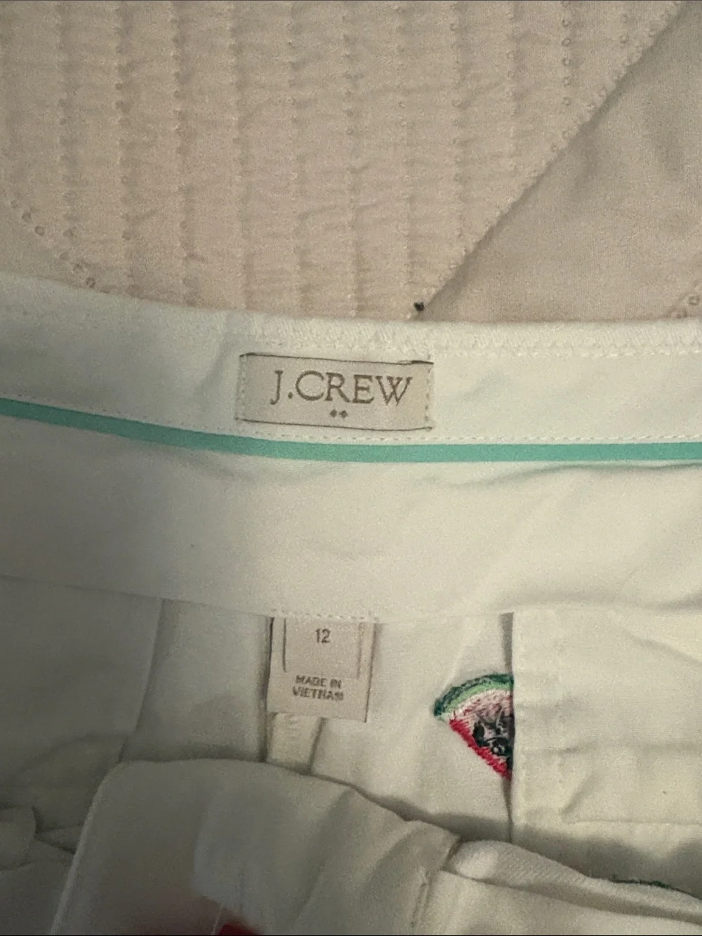 J. Crew White Shorts with Pink & Green Watermelon Embroidery